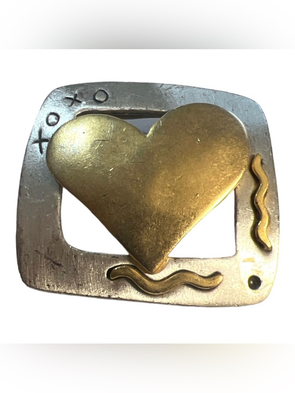 1980’s/1990s Vintage Heart Xoxo Brooch/Pin Mixed Metal Silver & Gold Love Brooch